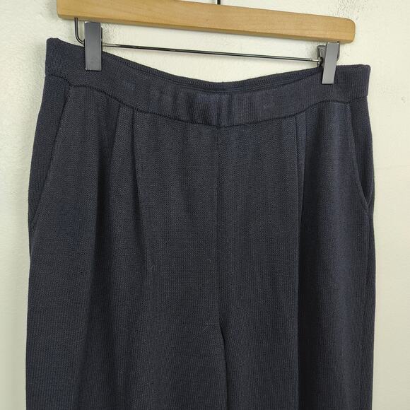 Vintage St John Santana Knit Pants Womens 12 Black Pleated Wide Leg Pull On Wool - Picture 2 of 7